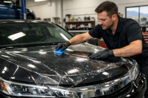 Clear Bra Application in Auto Shop