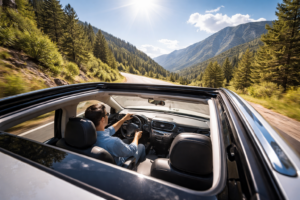 Open Sunroof on SUV Under Blue Sky
