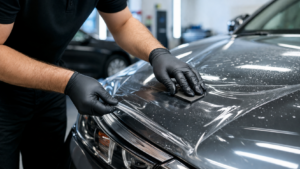Applying Paint Protection Film in Auto Shop